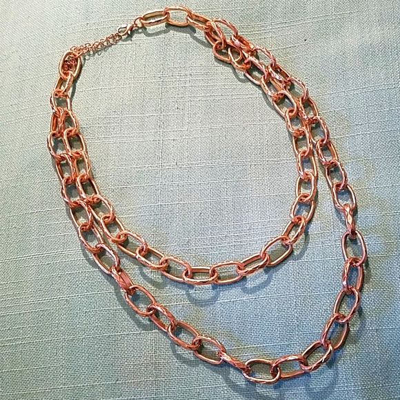 Necklace brushed gold Paperclip Chain 2 strand NEW - Picture 2 of 4